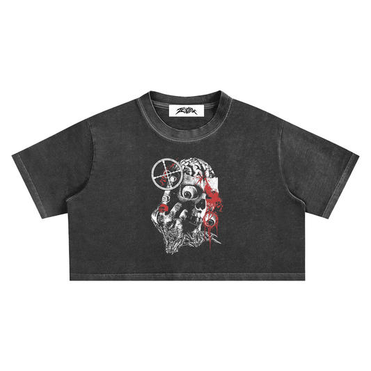 WOMEN'S CROP TOP (BLACK ACID WASHED)