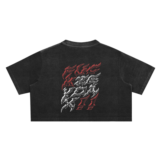 WOMEN'S CROP TOP (BLACK ACID WASHED)